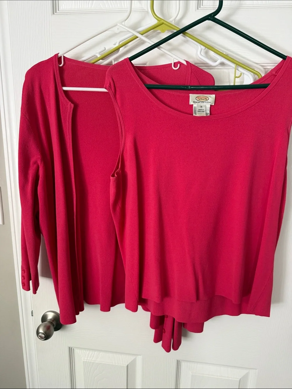 Talbots Bright Pink Sleeveless Top with Matching Cardigan